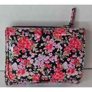 Safe Keeper Women's Floral Print Tri Fold Wallet Black Red Pink Flowers